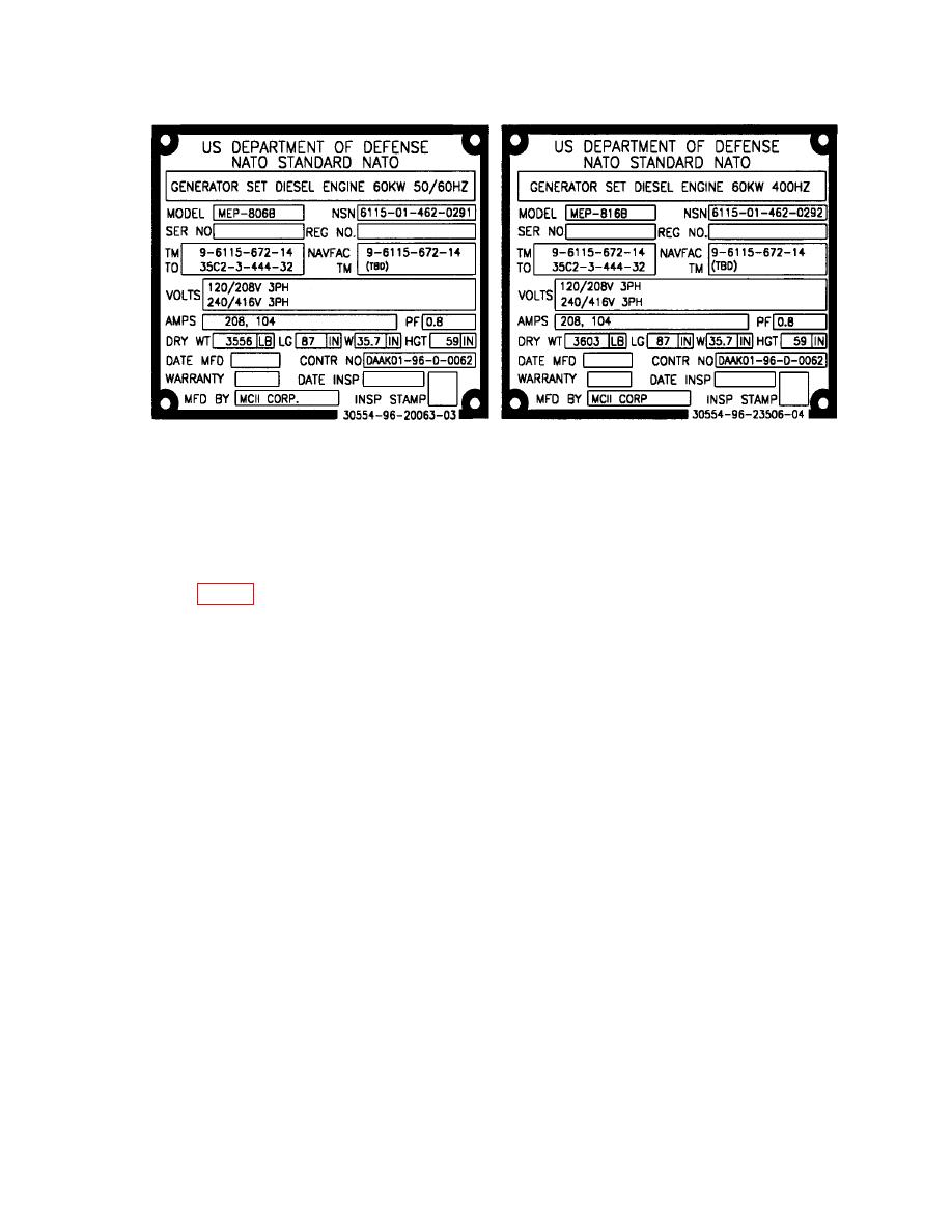 FIGURE 1. IDENTIFICATION PLATE, MEP 806-B AND MEP 816-B