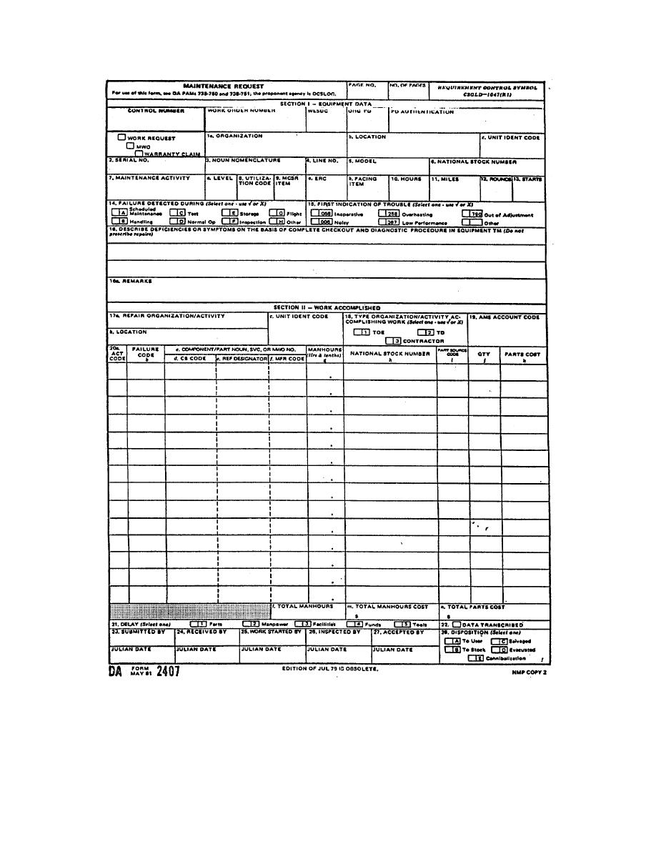 Figure 1. DA Form 2407 (Maintenance Request)